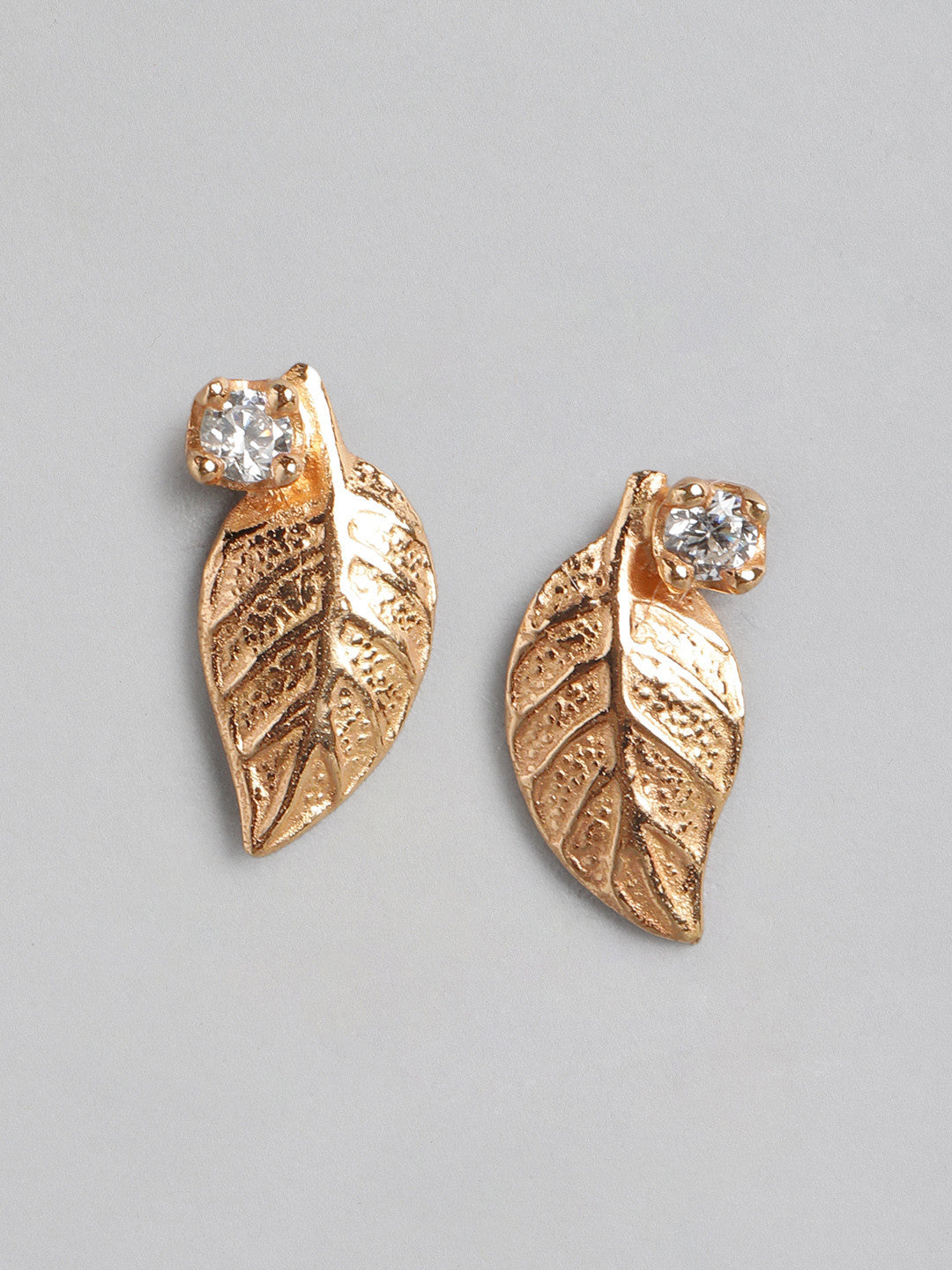 CZ Leaf Petite Stud Earring – Stud Earrings – 925 Sterling Silver & 18kt Rose Gold Plated – Leaf Design