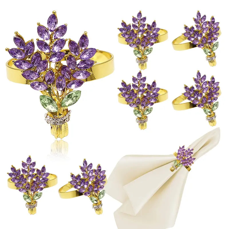 Lavender Floral Napkin Rings - Gold Metal Elegant Wedding Party Decor