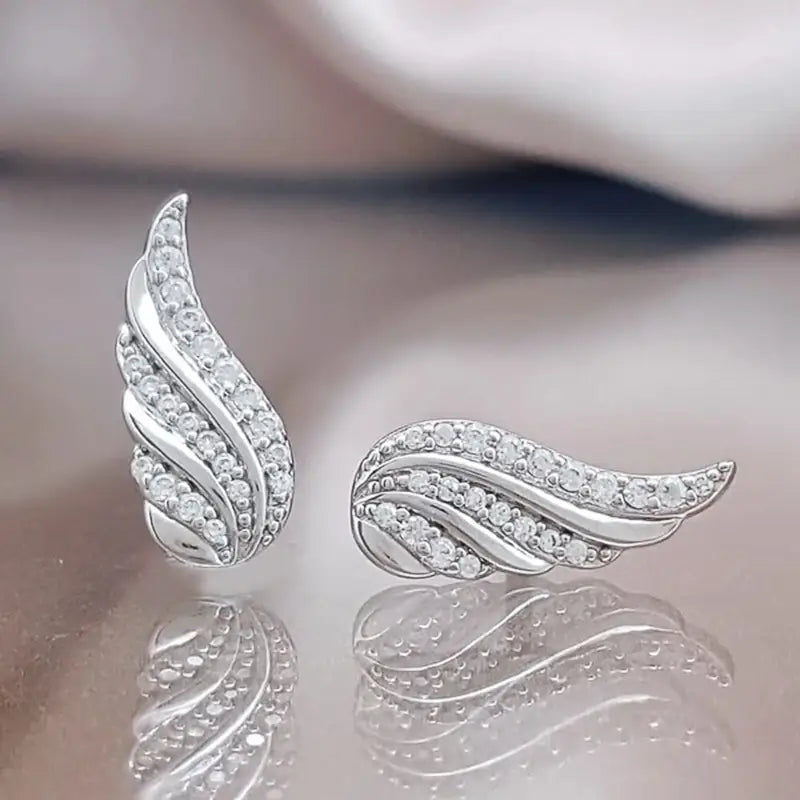 925 Silver Angel Wing Earrings - Zircon Studs Women
