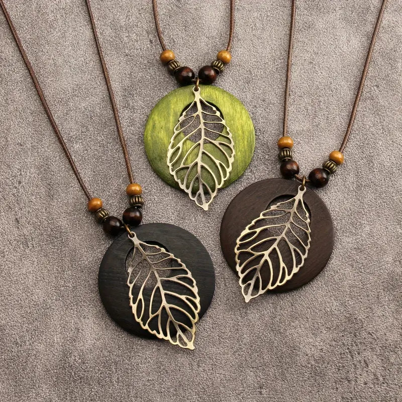 Bohemian Pendant Necklace – Antique Bronze Hollow & Wooden Beads Valentine’s Gift for Couples
