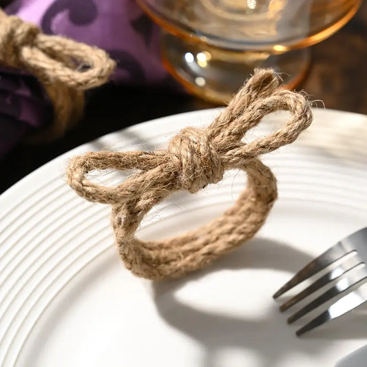 Jute Napkin Rings 12pc - Braided Bow Flower Nautical Table Decor