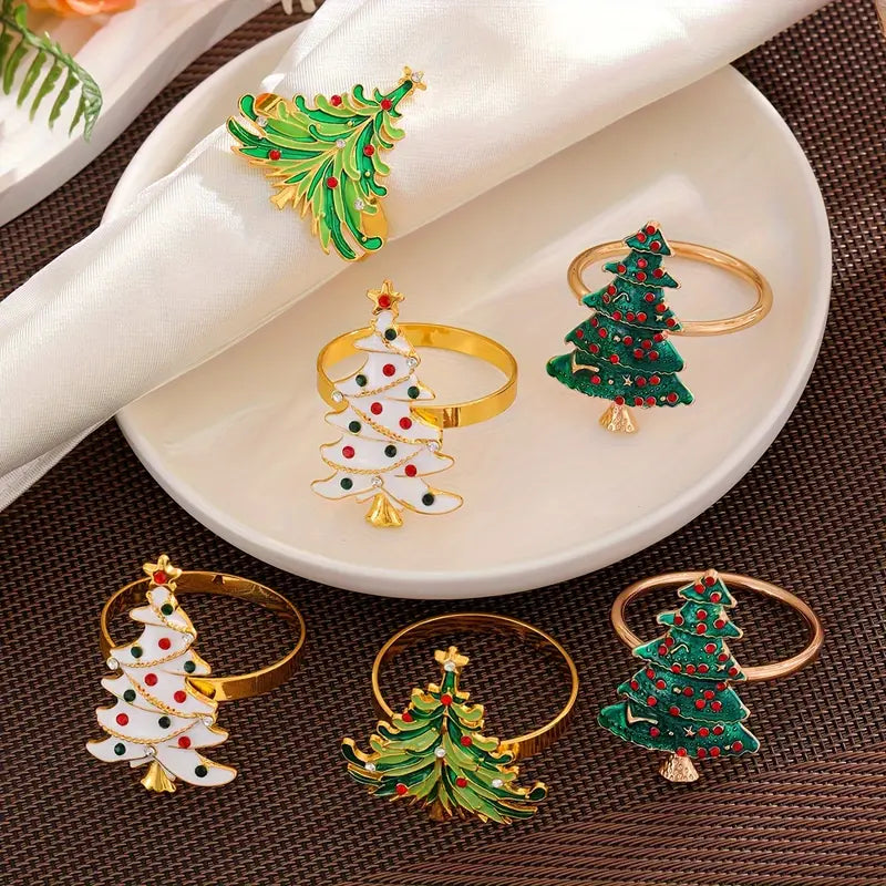 Christmas Napkin Rings Set - Gold Metal Holiday Table Decor