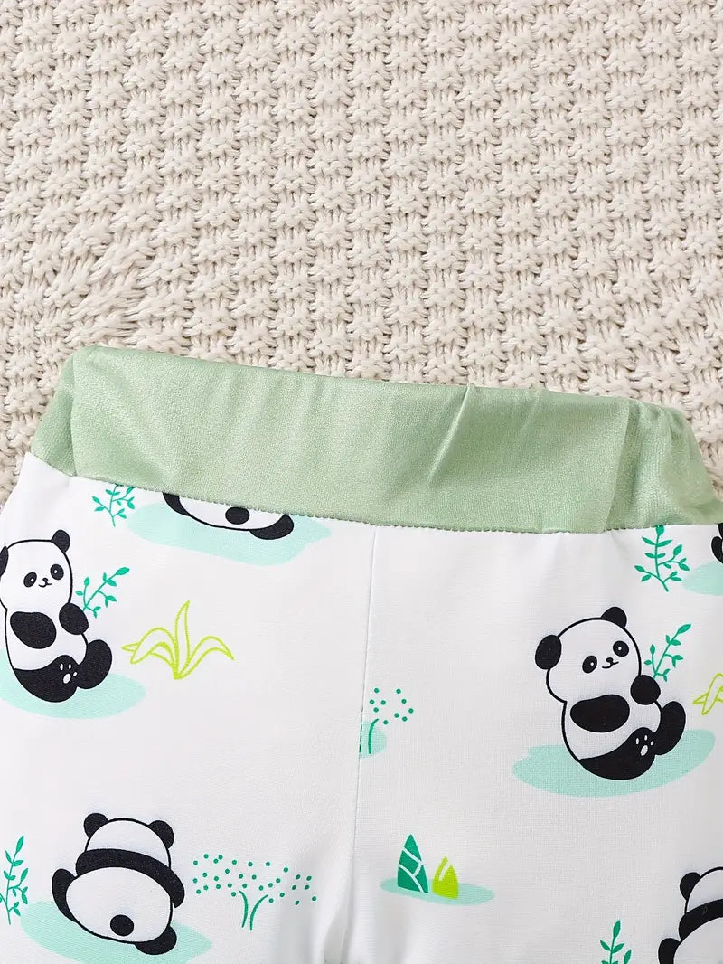 Panda Print Baby Outfit | Spring & Autumn 3-Piece Set with Hat & Pants
