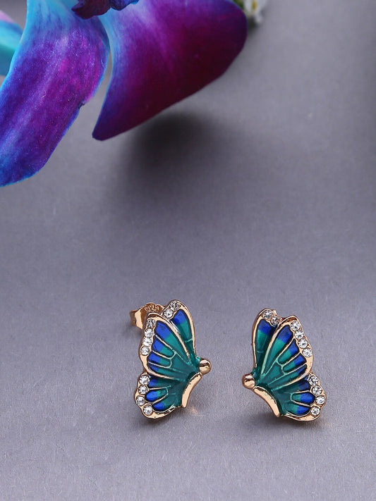 Blue Gold-Plated Stud Earrings – Fashion Jewellery – Contemporary Design – 4cm Length