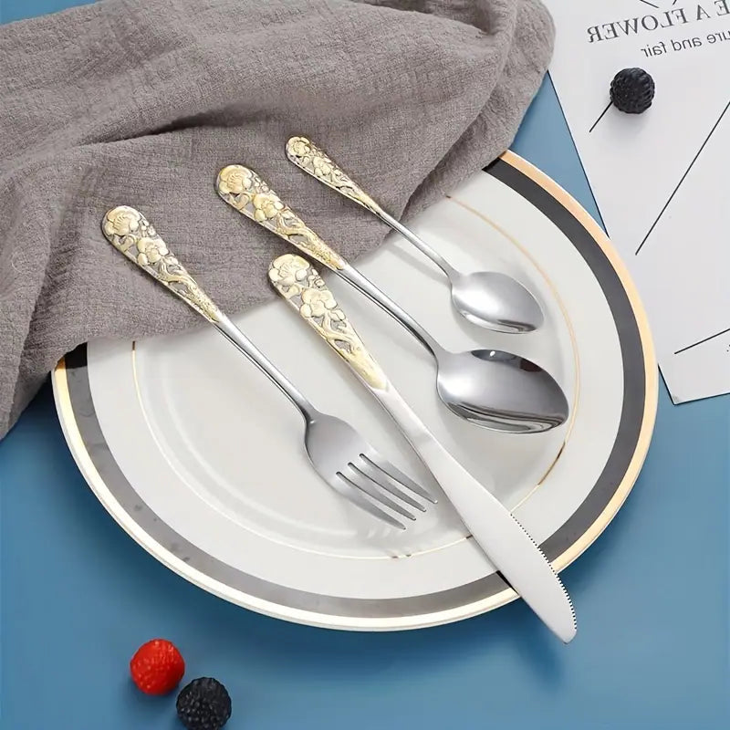 24-Piece Stainless Steel Cutlery Set - Patterned Cutlery