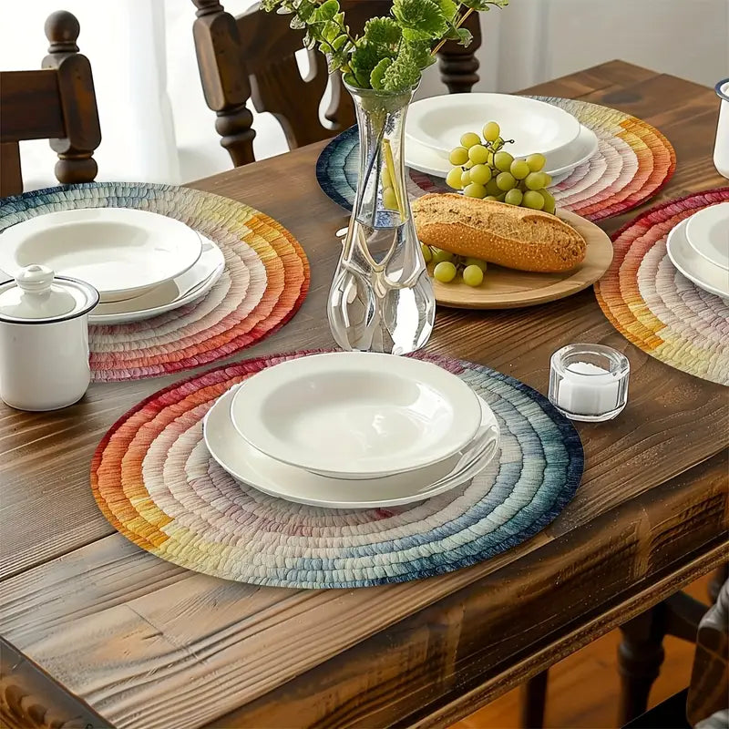 Bohemian Ombre Placemats Set - Round, Non-Slip, Wipe Clean