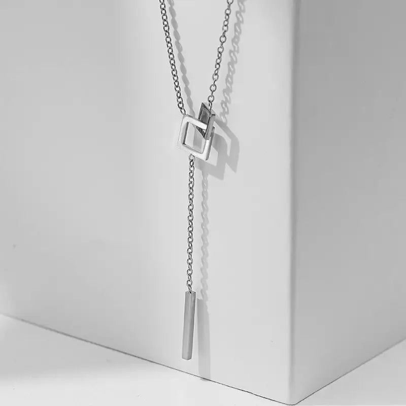 Golden Stainless Steel Y Necklace - Minimalist Women's Pendant