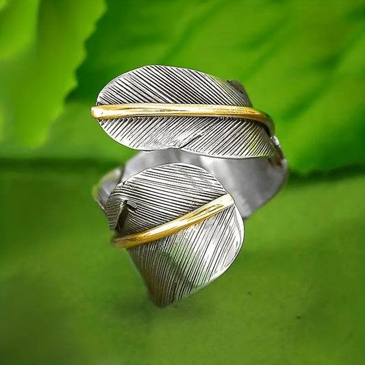 Vintage Feather Ring - Adjustable Open Band Jewelry Gift