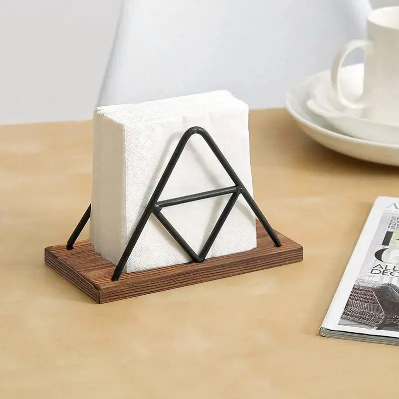 Geometric Napkin Holder - Modern Metal and Wood Table Decor
