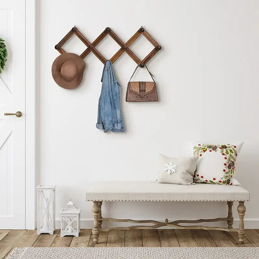 Wall Mounted Coat Rack - Wooden Entryway Organizer 10 Hooks