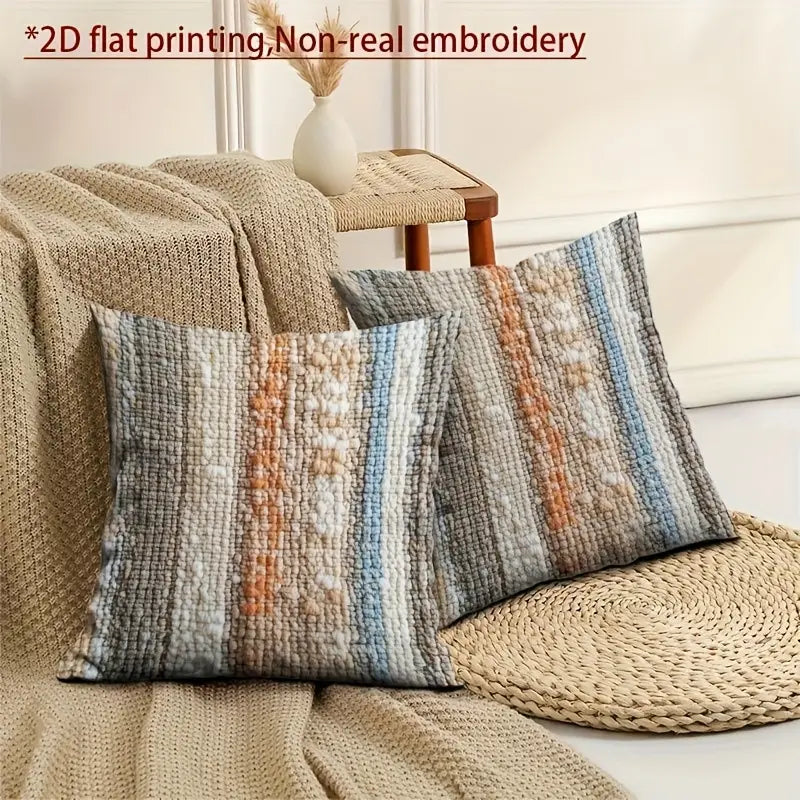 Striped Pillow Covers 2-Pack - Beige Blue Orange - Living Room Decor