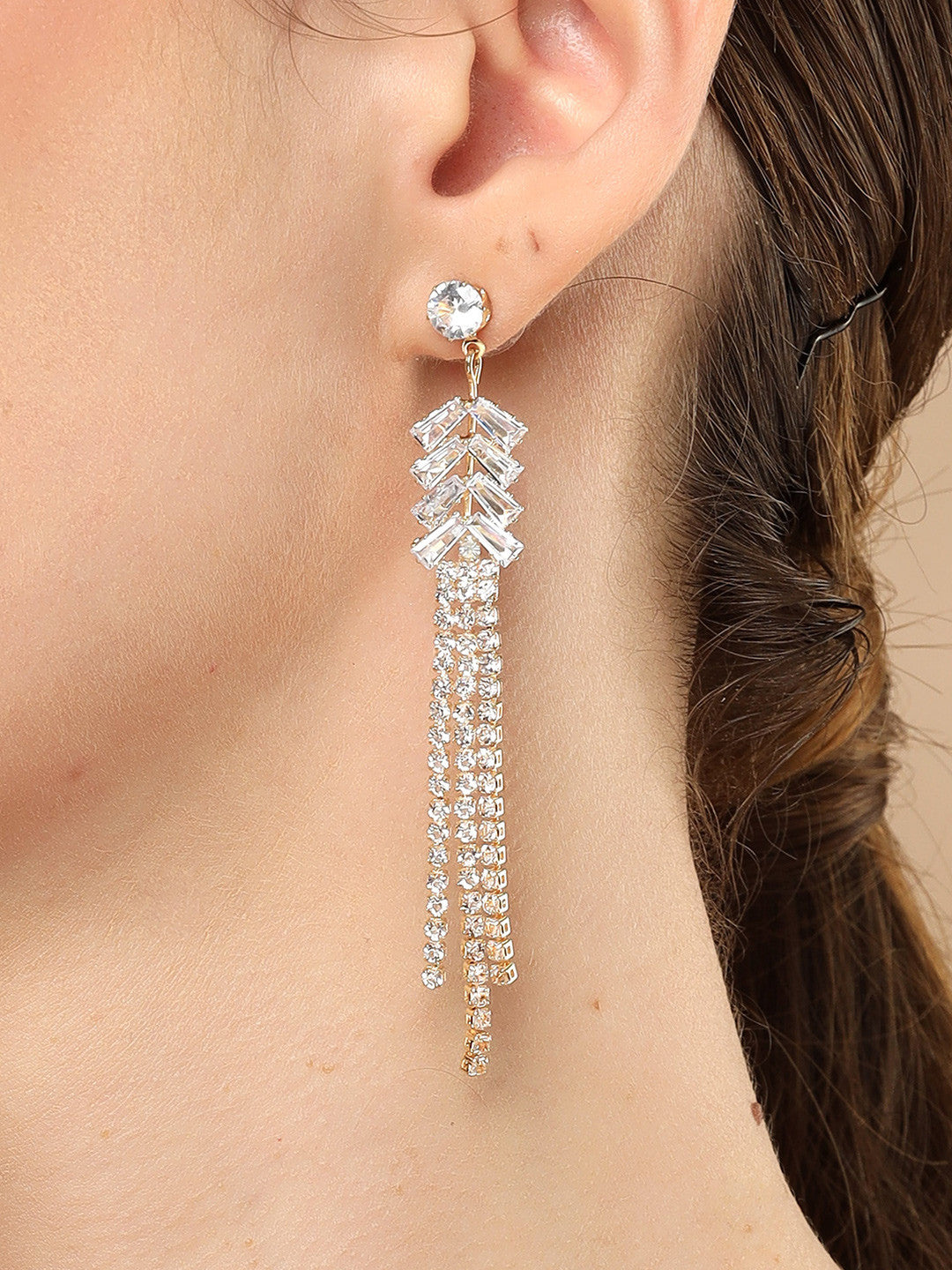 Contemporary Drop Earrings – Fashion Jewellery – Gold-Plated CZ – 2cm