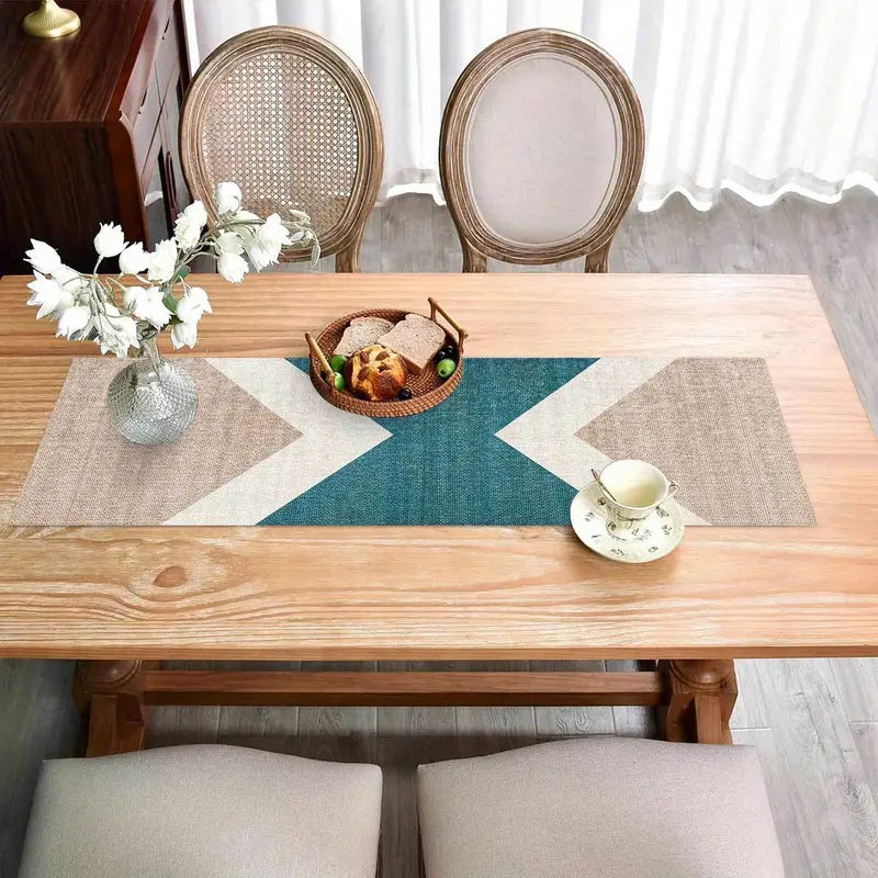 Teal Geometric Table Runner - Modern, Durable, Easy Clean Dining Decor