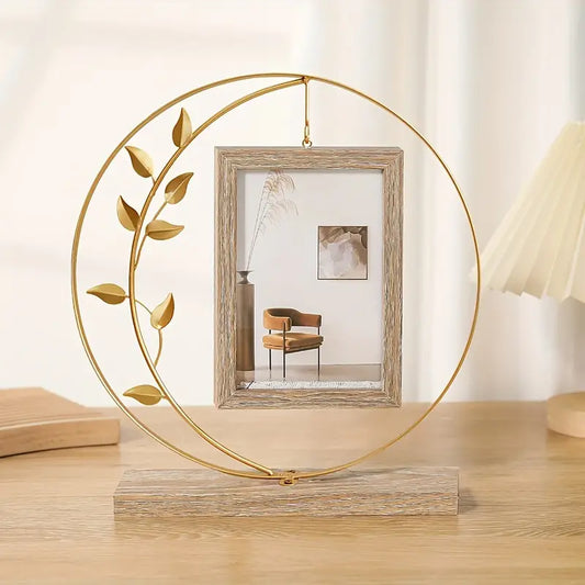 Round Metal Picture Frame - Vertical Photo Display Stand