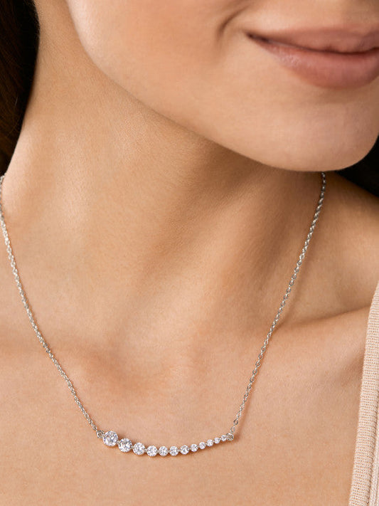 Crystal Accent Necklace – Fashion Accessory – Silver-Finish Brass Construction – Secure Lobster Clasp