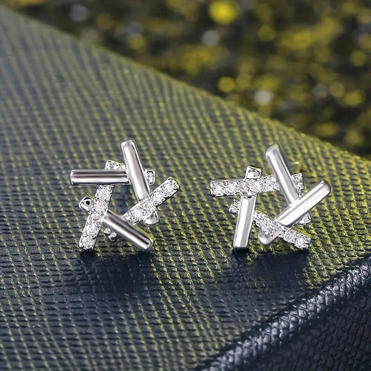 925 Silver CZ Hollow Earrings - Bridal Jewelry