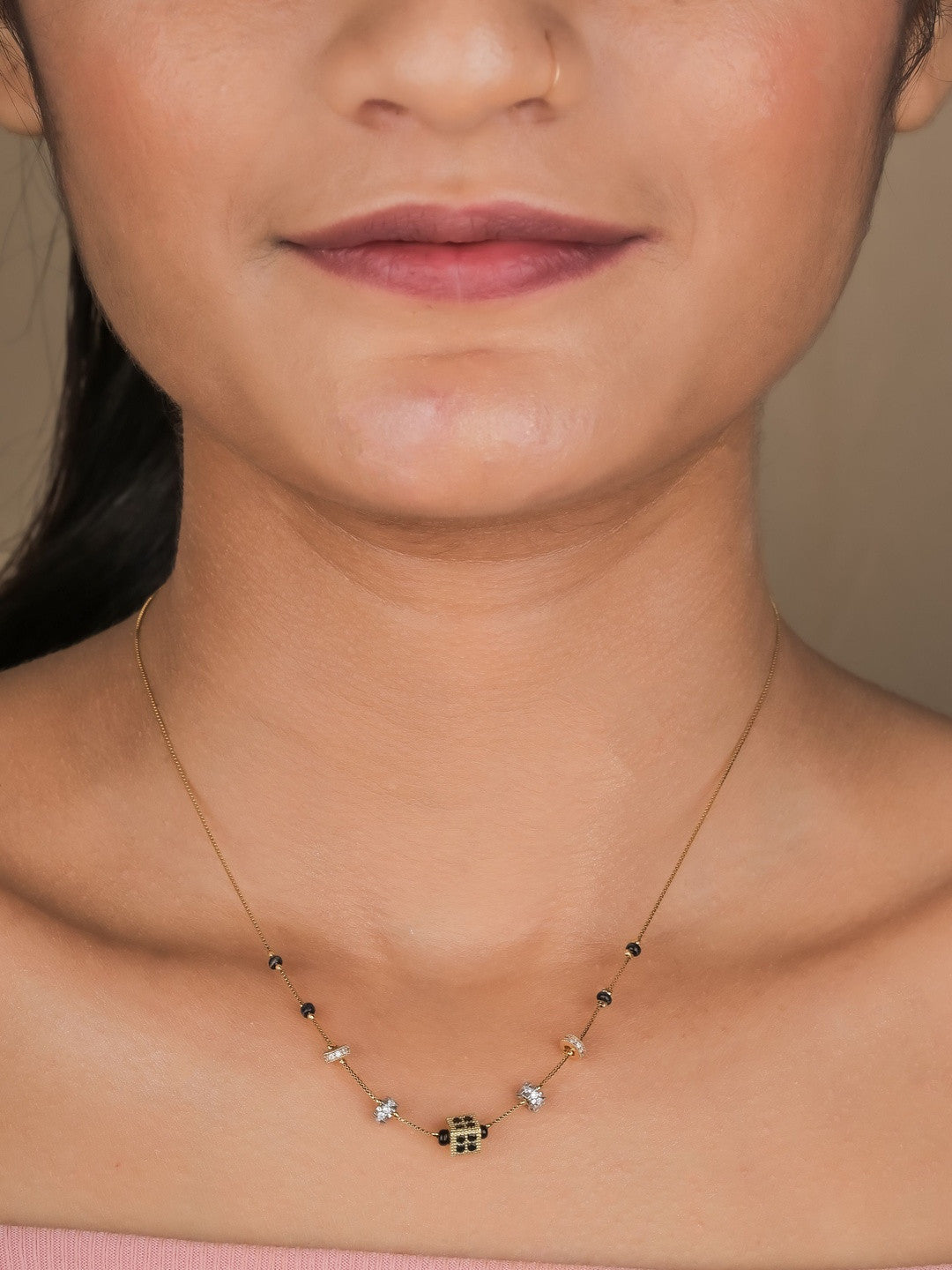 Gold-Plated Cubic Zirconia Necklace – Beaded Fashion Jewellery – Brass CZ – Retail Unit