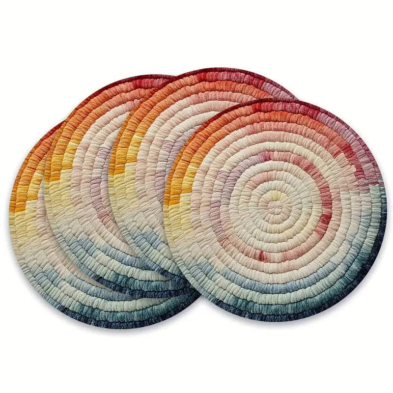 Bohemian Ombre Placemats Set - Round, Non-Slip, Wipe Clean
