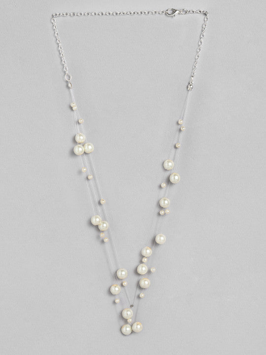 Multi-Strand White Pearl Neckpiece – Fashion Accessory – Silver-Plated Alloy – Individual Item