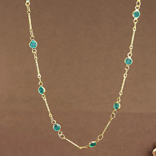 Turquoise Necklace Blue Zirconia Bead Chain Elegant Jewelry