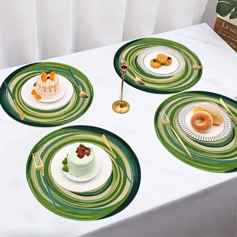 Round Placemats Set of 4 - Modern Spiral Design, Easy Clean