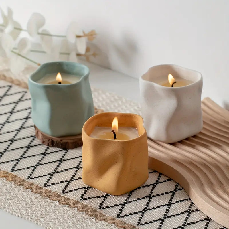 Nordic Ceramic Candle Holders – Minimalist Irregular Design in Macaron Colors
