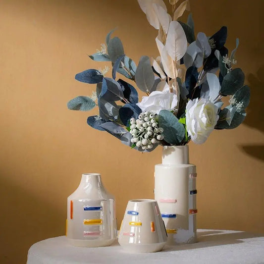 Geometric Ceramic Vase - Modern Home Decor Centerpiece