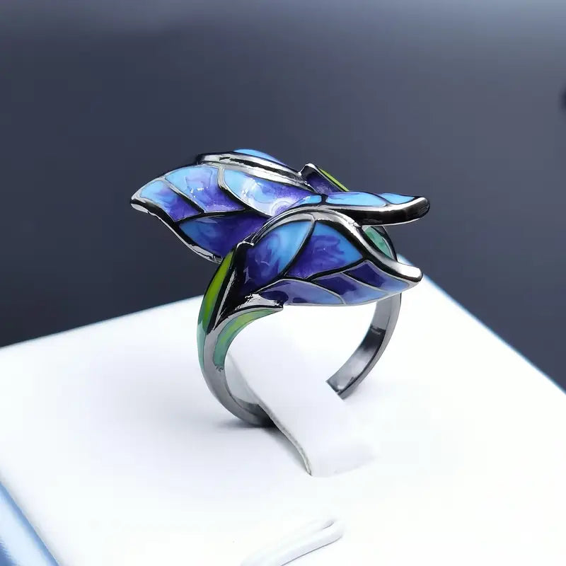 Boho Flower Ring - CZ Enamel Copper - Women's Jewelry