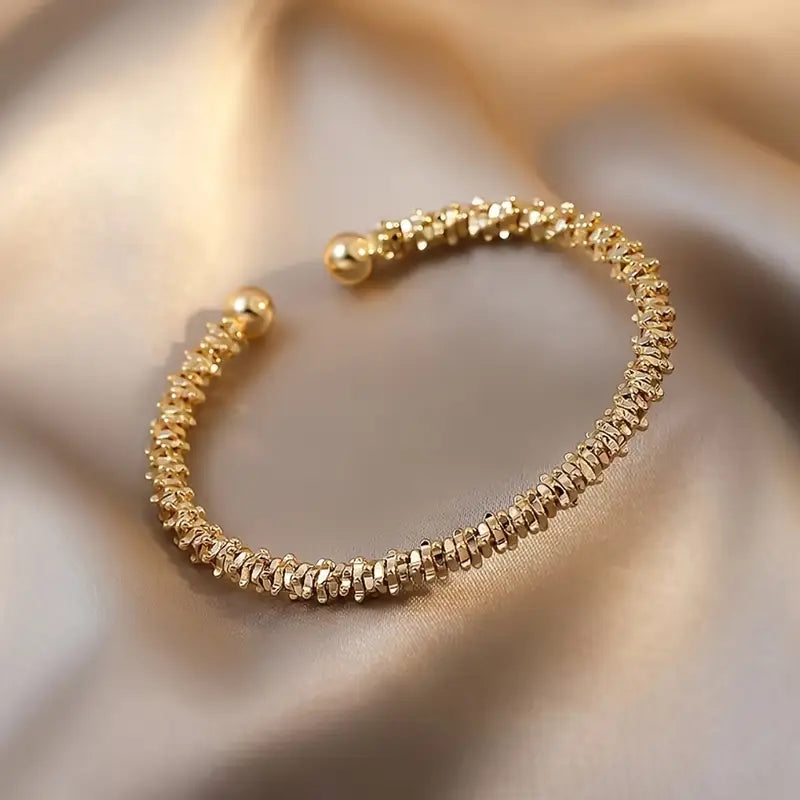 Adjustable 18K Gold Plated Copper Beaded Bracelet – Gothic Hip-Hop Wrist Jewelry