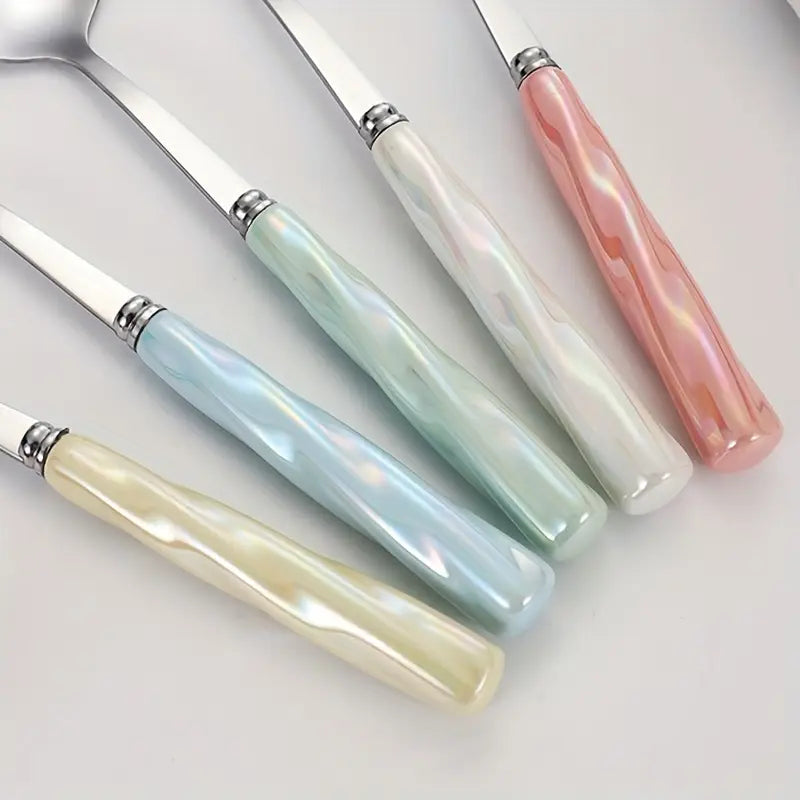 Colorful Ceramic Handle Cutlery Set - Stainless Steel Knife Fork Spoon