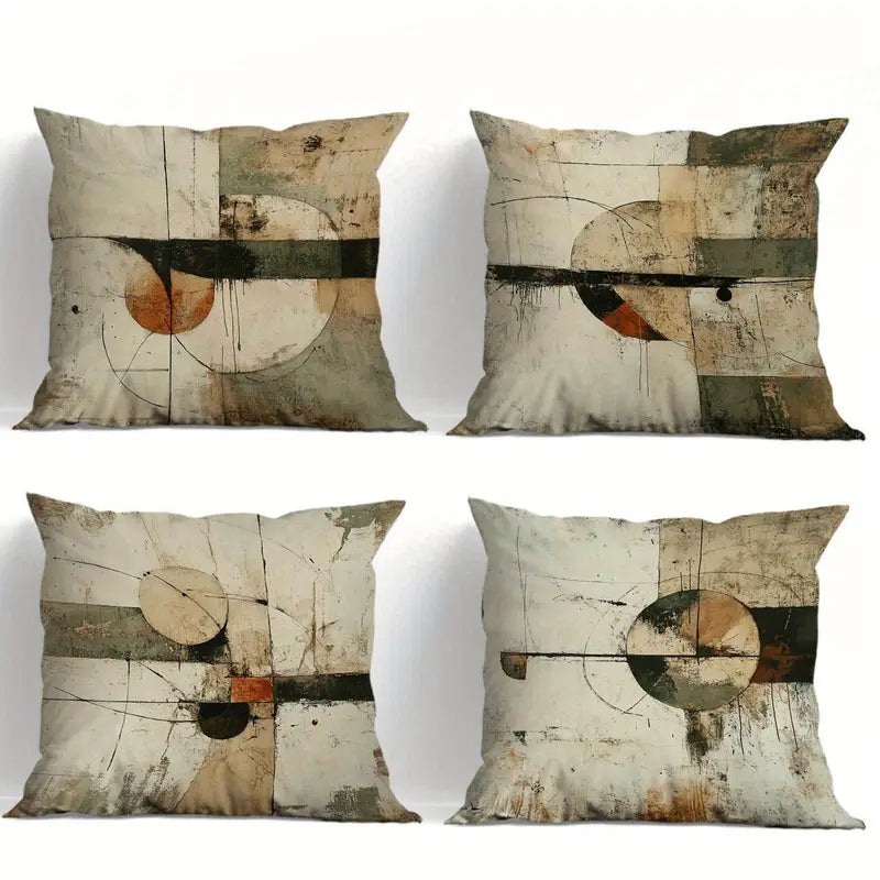 Abstract Throw Pillow Covers 4-Pack - Soft Flannel, 18x18, Washable