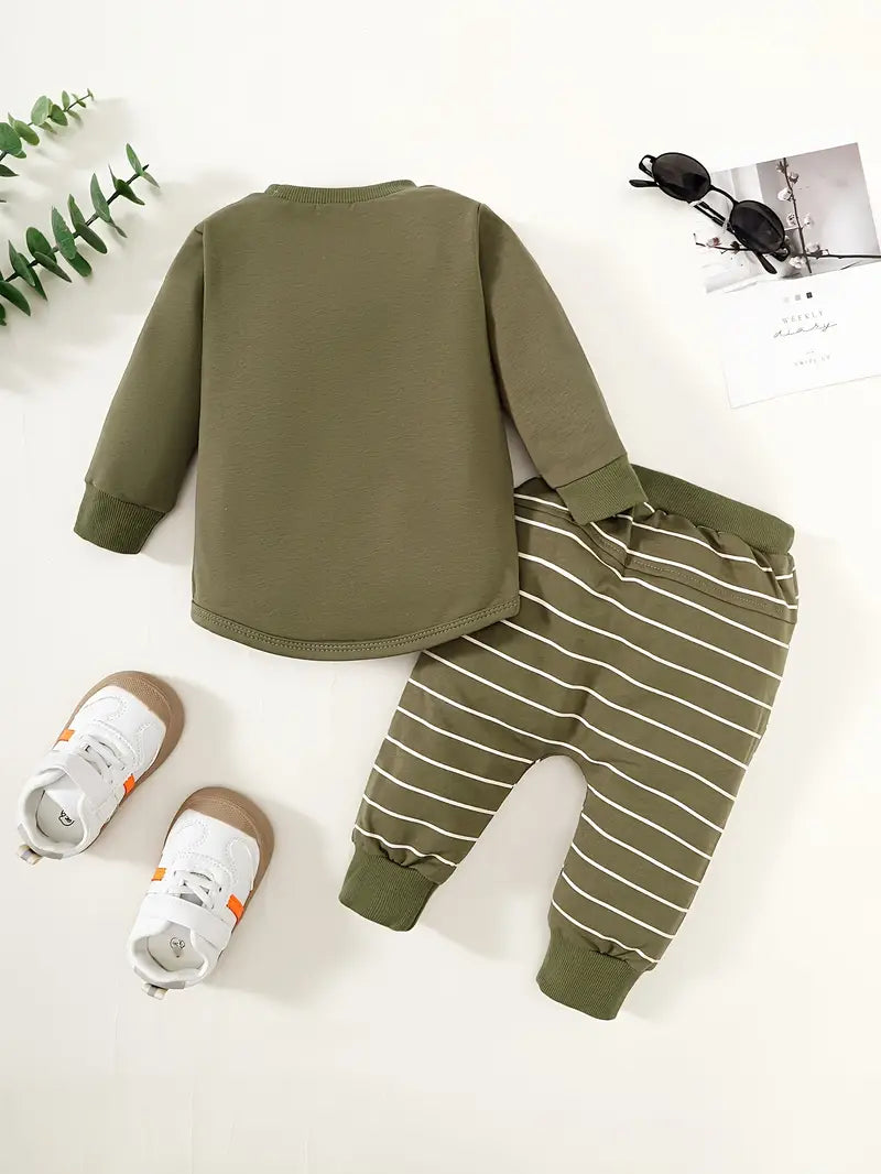 Baby Boy Pullover & Striped Trousers Set | Stylish & Comfortable 2-Piece Outfit