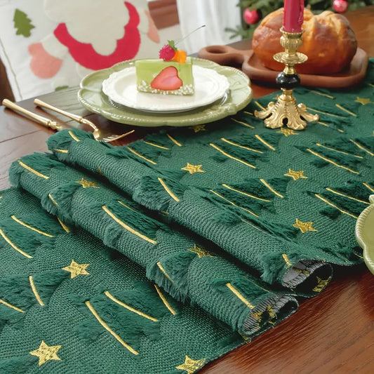 Green Clover Christmas Table Runner - Embroidered Festive Decor