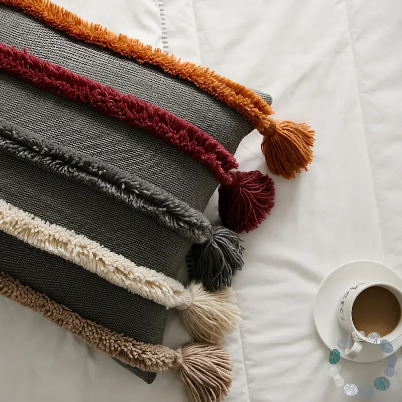 Knitted Tassel Pillow Cover - Decorative Throw Pillowcase for Home Decor