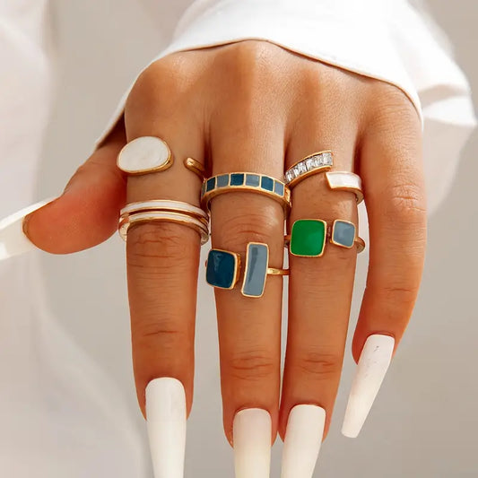 Colorful Stacking Rings Set - Geometric Women's Rings