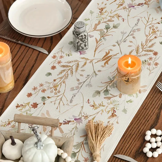 Linen Fall Table Runner - Floral Leaves Thanksgiving Decor