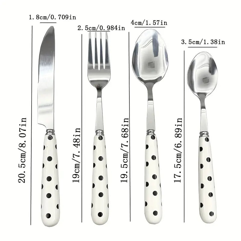 4-Piece Polka Dot Design Stainless Steel Cutlery Set - Ceramic Handle - Dinnerware