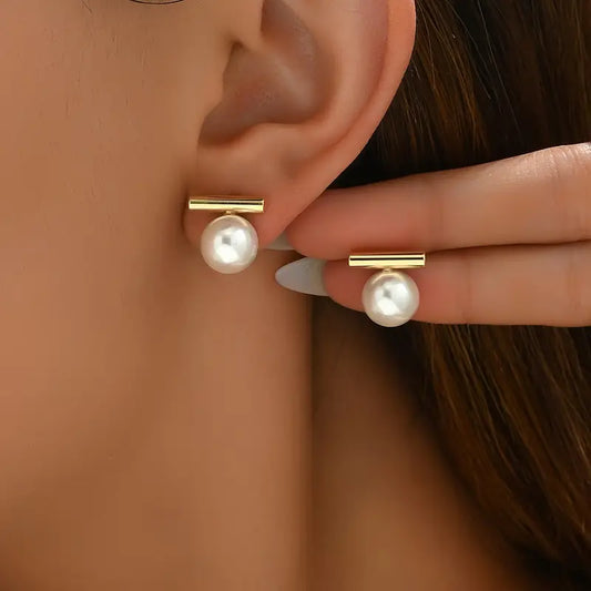 Silver Pearl Stud Earrings - Minimalist Women's Gift