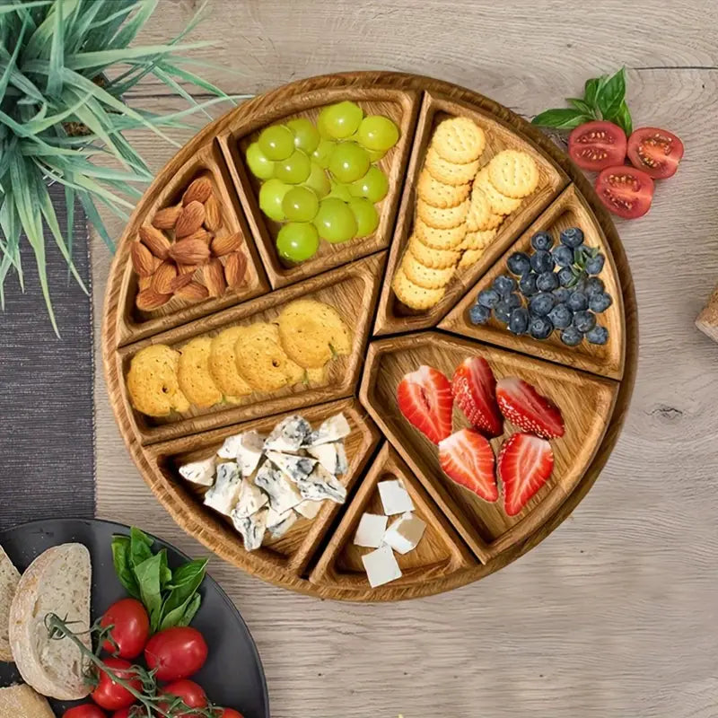Wooden Serving Tray - 8 Compartment Snack Platter