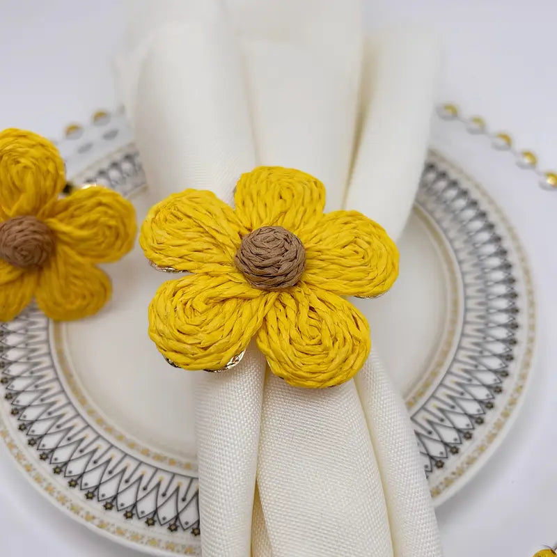 Boho Flower Napkin Rings 6pcs - Wedding Party Table Decor