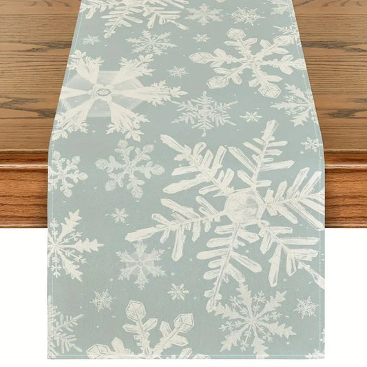 Linen Christmas Snowflake Table Runner - Holiday Dining Decor