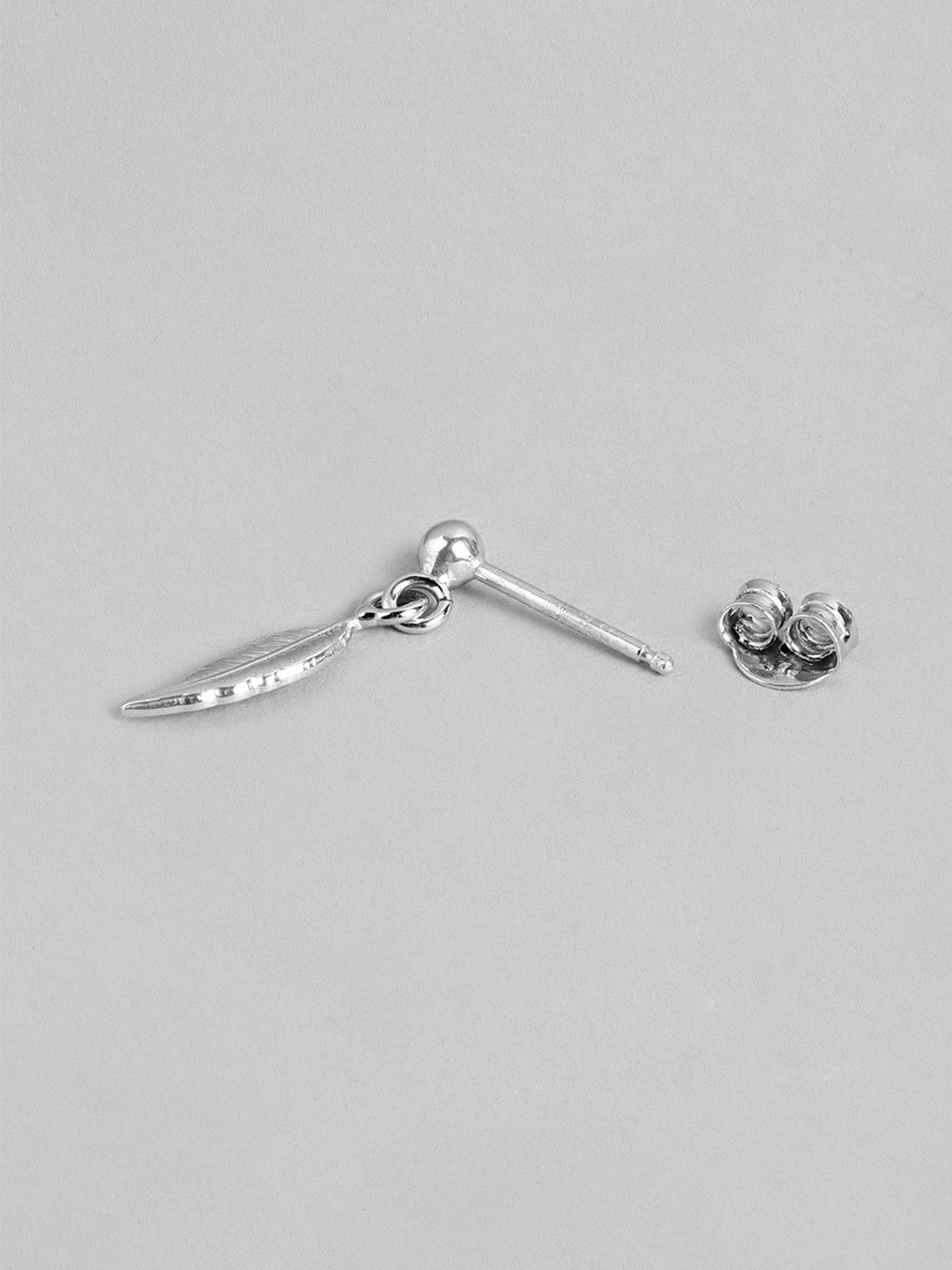 Rhodium-Plated Leaf Drop Earrings – 925 Sterling Silver – 2cm Length