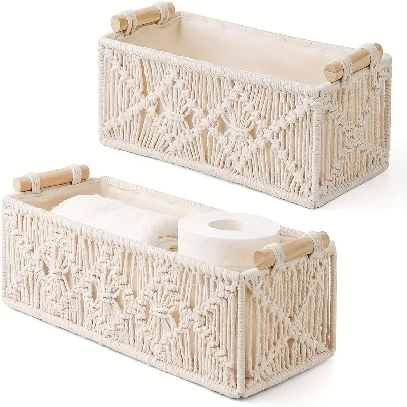 Boho Cotton Storage Basket - Handwoven Organizer Gift