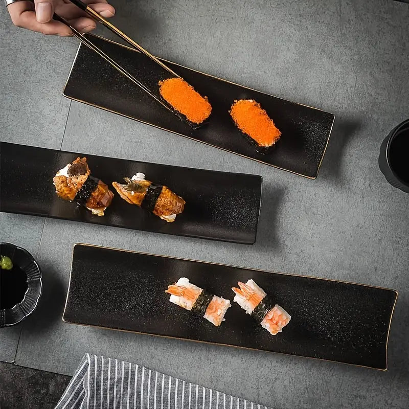 2PCS Japanese Sushi Platters – Rectangular Ceramic Plates for Sushi & BBQ