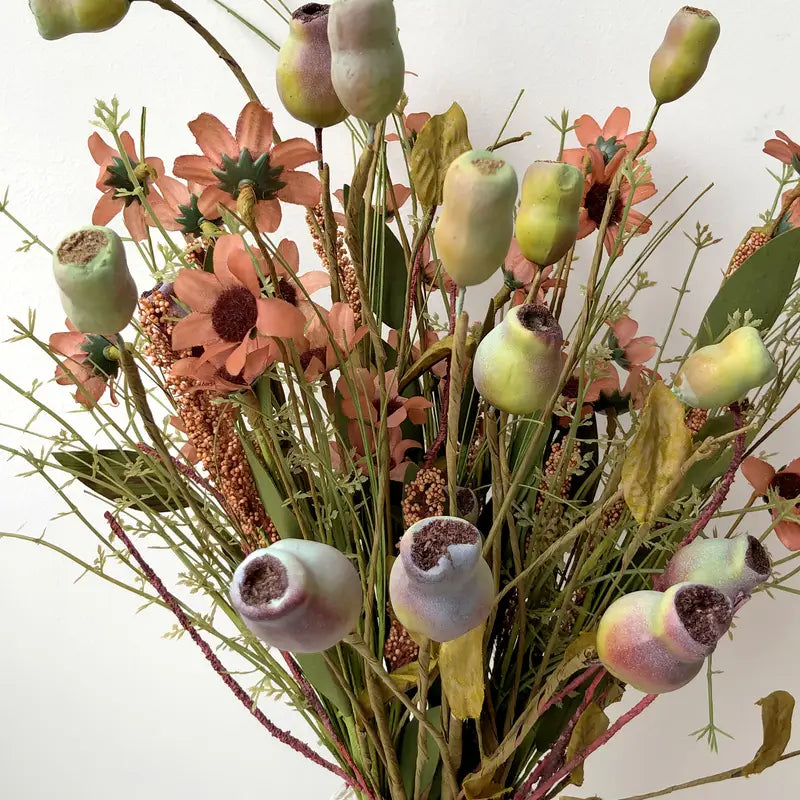 Fall Flowers 4-Pack: Beige Pink Artificial Autumn Decor Centerpiece