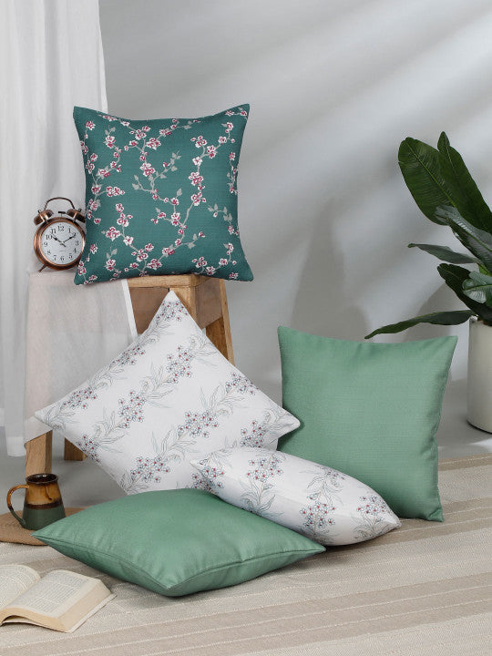Floral Pattern Cushion Covers – Decorative Soft Furnishing – Polycotton, Concealed Zip – 5-Piece Set