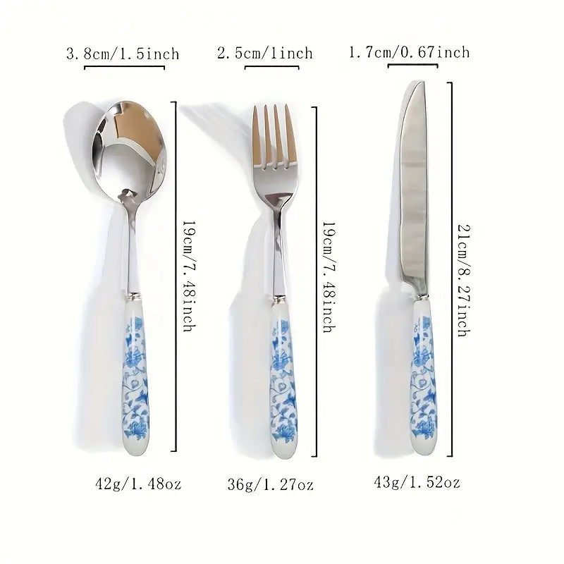 Blue Floral Porcelain Silverware Set (18pc) - Dining, Parties