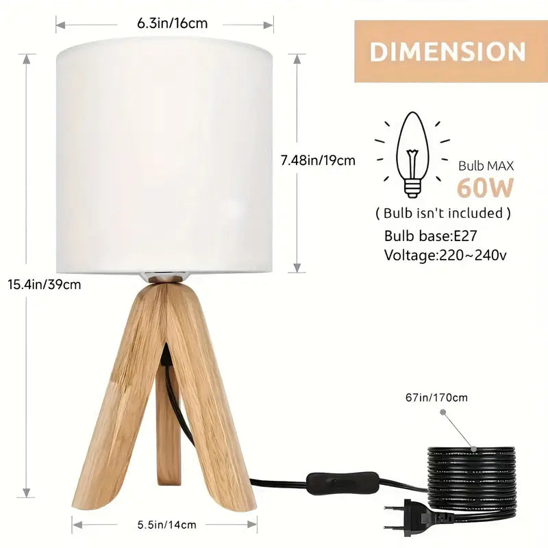Wooden Tripod Table Lamp Linen Shade Desk Lamp