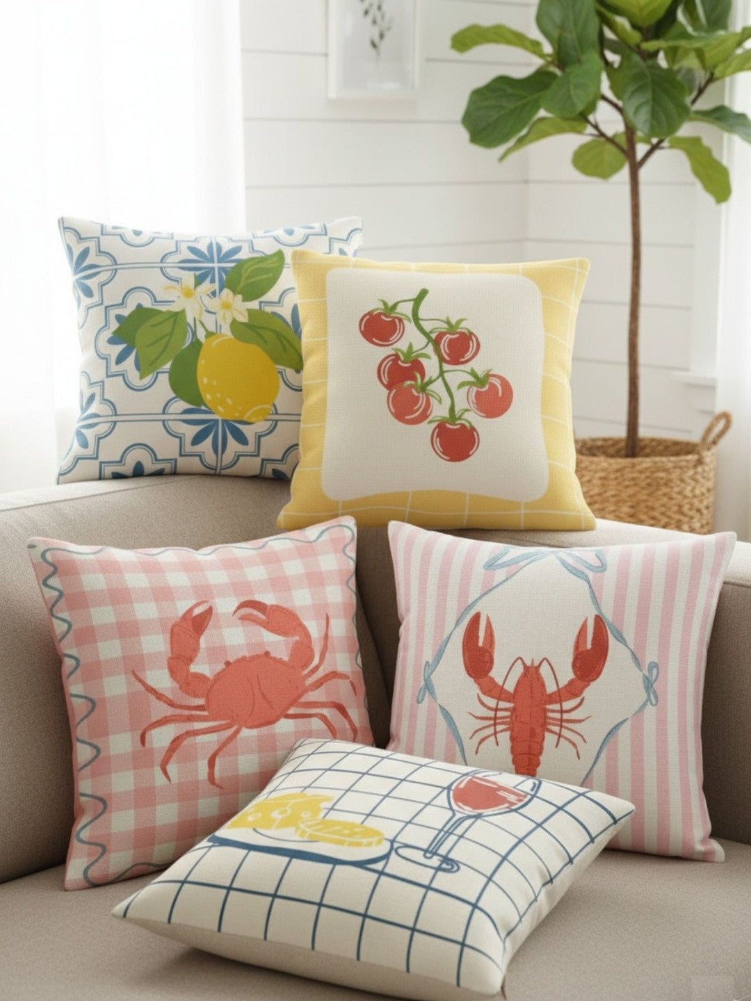 Set of 5 Decorative Cushion Covers – Cotton – Versatile Patterns – 16x16 Inch (40x40 cm)