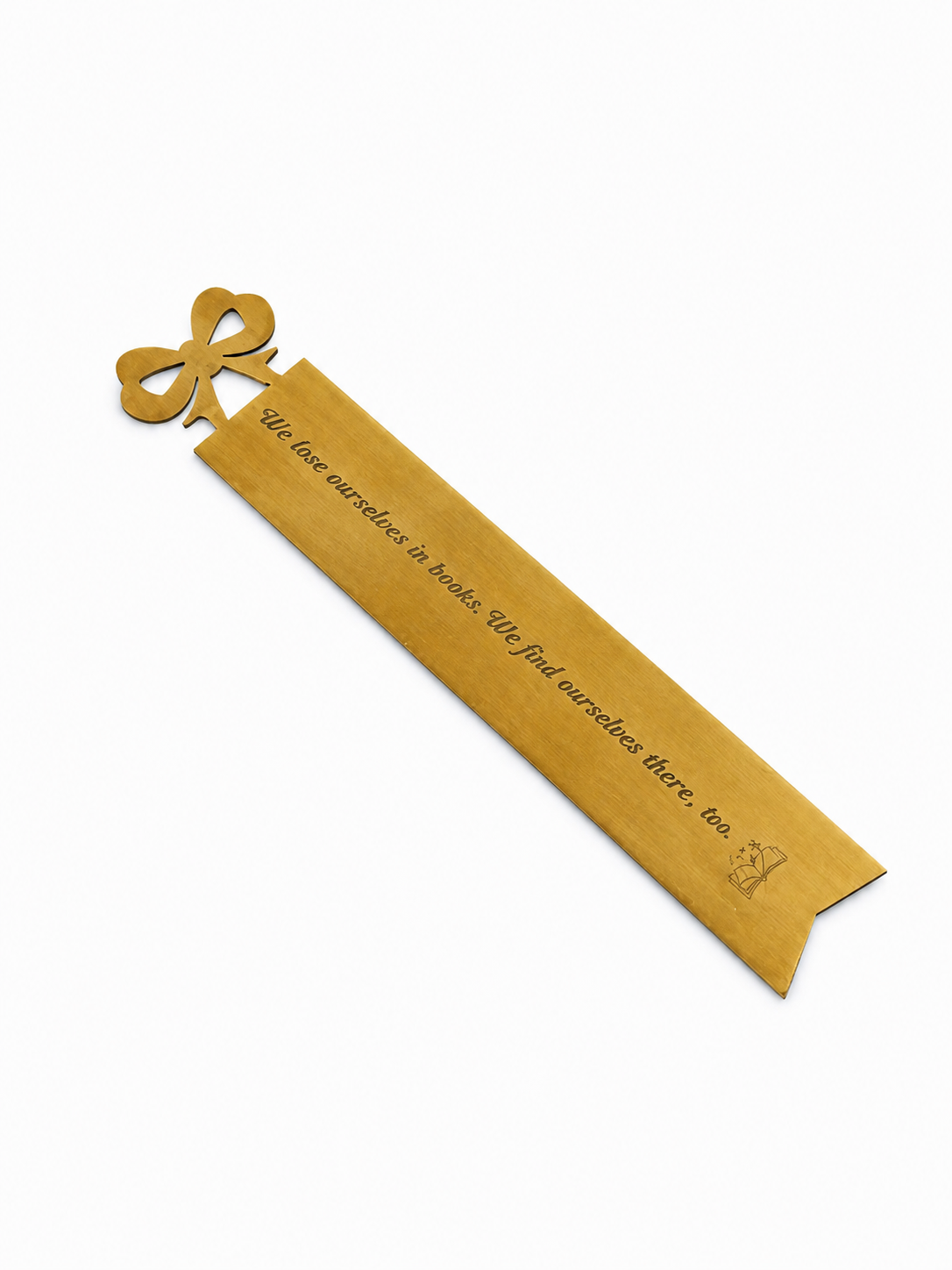 Bookmark | Metal Bow-shaped Engraved | 15x3cm, Brushed Gold
